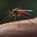 Das Bild zeigt die Nahaufnahme einer Moskito während der Blutmahlzeit. Es soll zum Ausdruck gebracht werden dass Vektor übertragene Krankheiten ein zunehmendes Problem auch in unseren Breiten beziehungsweise für Reisende darstellen.