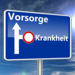 Das Bild illustriert den Weg zu einer Vorsorgeuntersuchung wie auf einem Verkehrsschild.